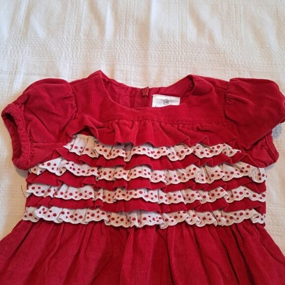 Hanna Andersson girls size 110 or US 5 red corduroy dress with white trim - Picture 3 of 7